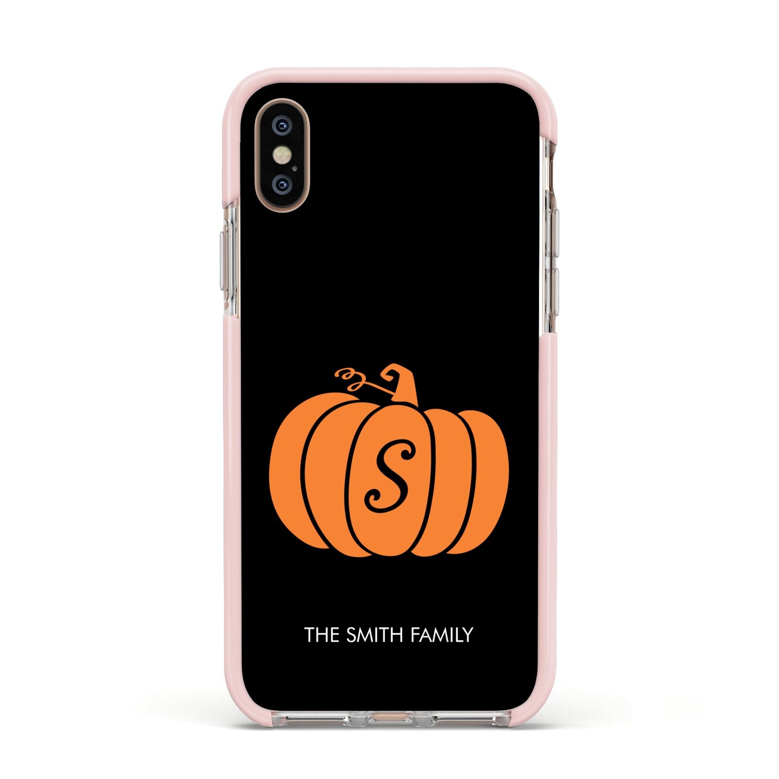 Personalised Pumpkin Apple iPhone Xs Impact Case Pink Edge on Gold Phone