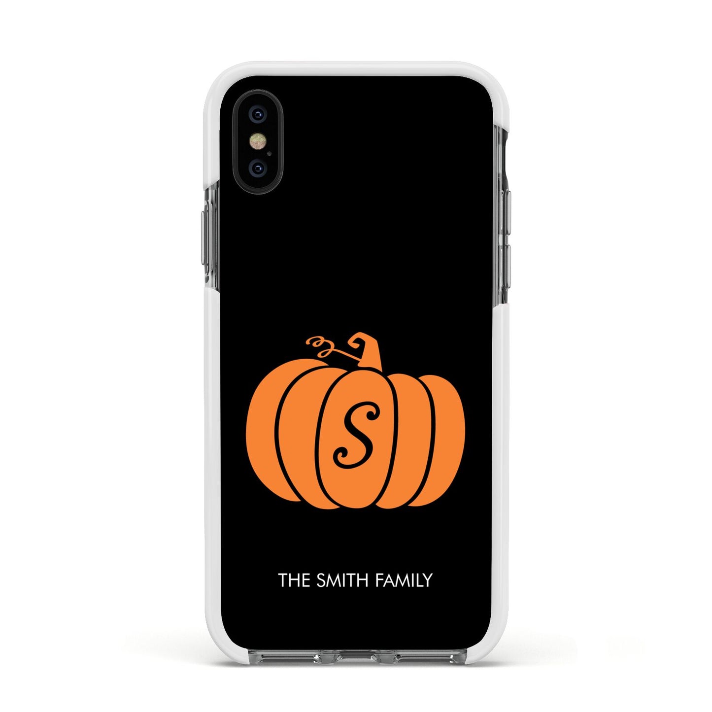 Personalised Pumpkin Apple iPhone Xs Impact Case White Edge on Black Phone