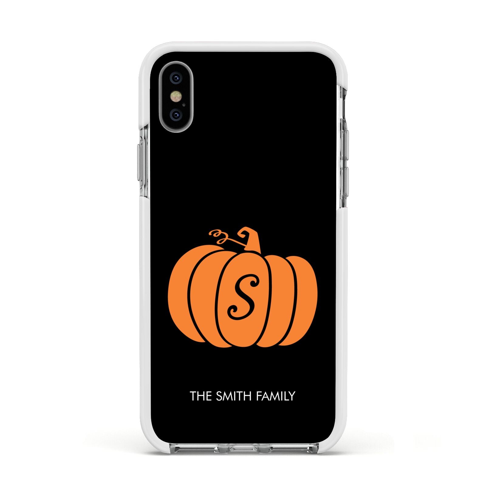 Personalised Pumpkin Apple iPhone Xs Impact Case White Edge on Silver Phone