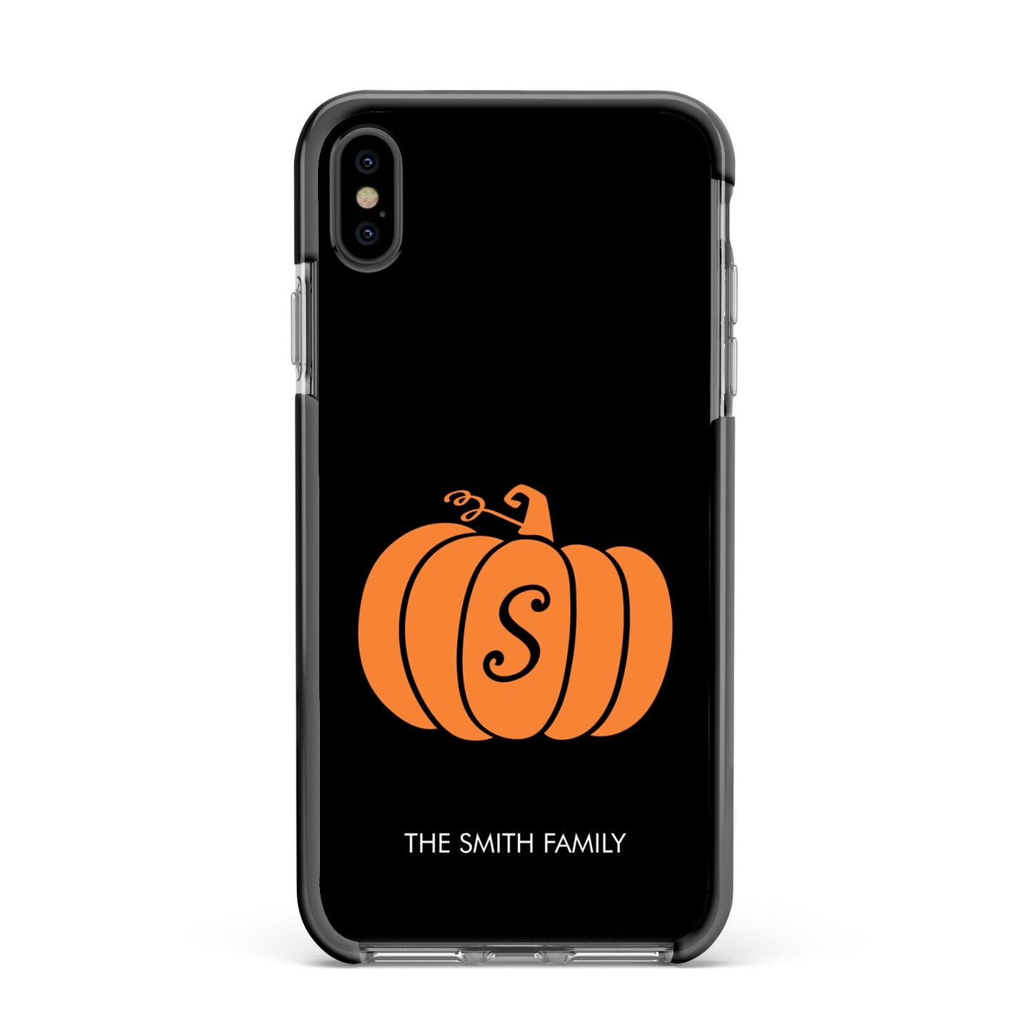 Personalised Pumpkin Apple iPhone Xs Max Impact Case Black Edge on Black Phone