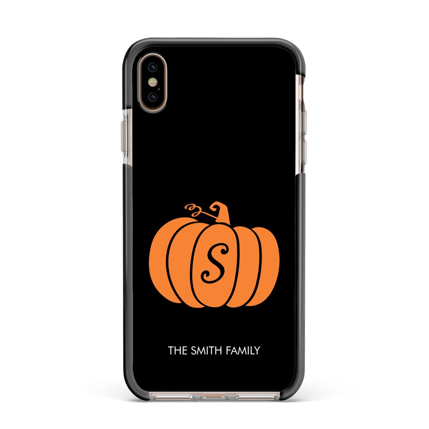 Personalised Pumpkin Apple iPhone Xs Max Impact Case Black Edge on Gold Phone