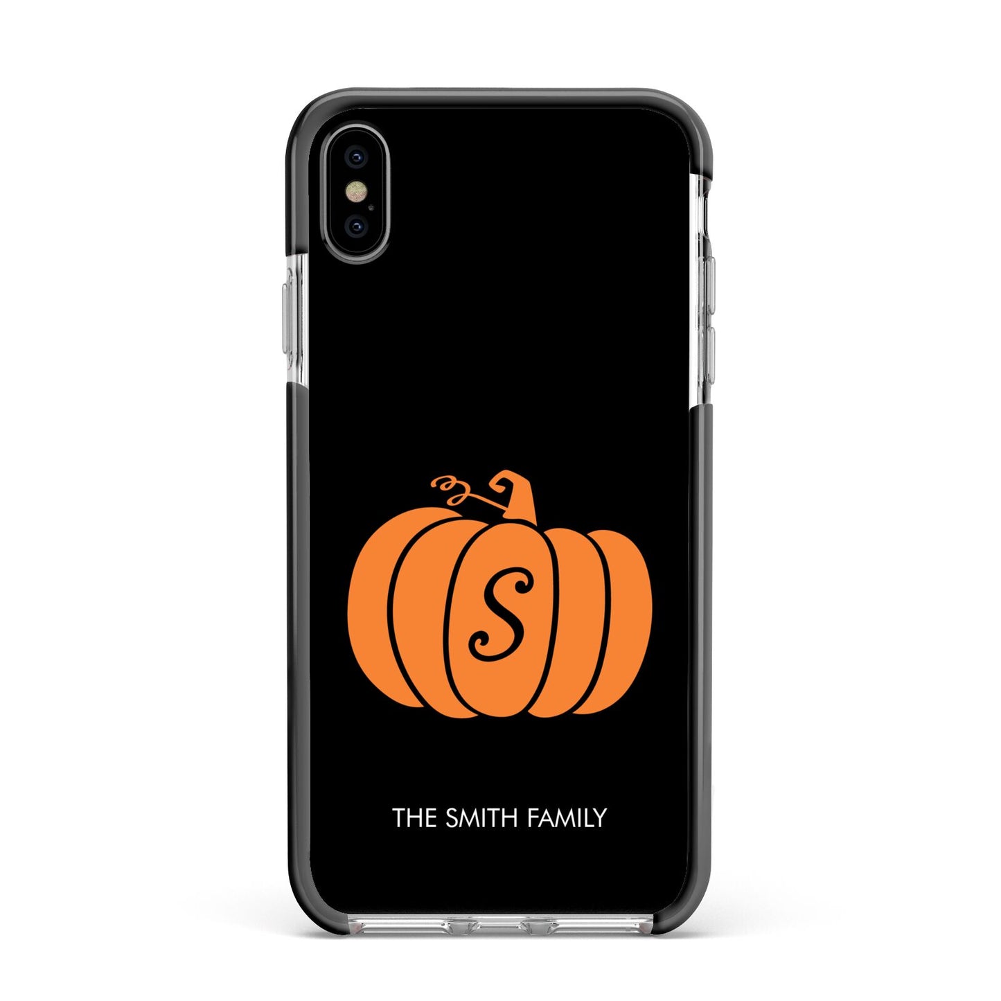 Personalised Pumpkin Apple iPhone Xs Max Impact Case Black Edge on Silver Phone