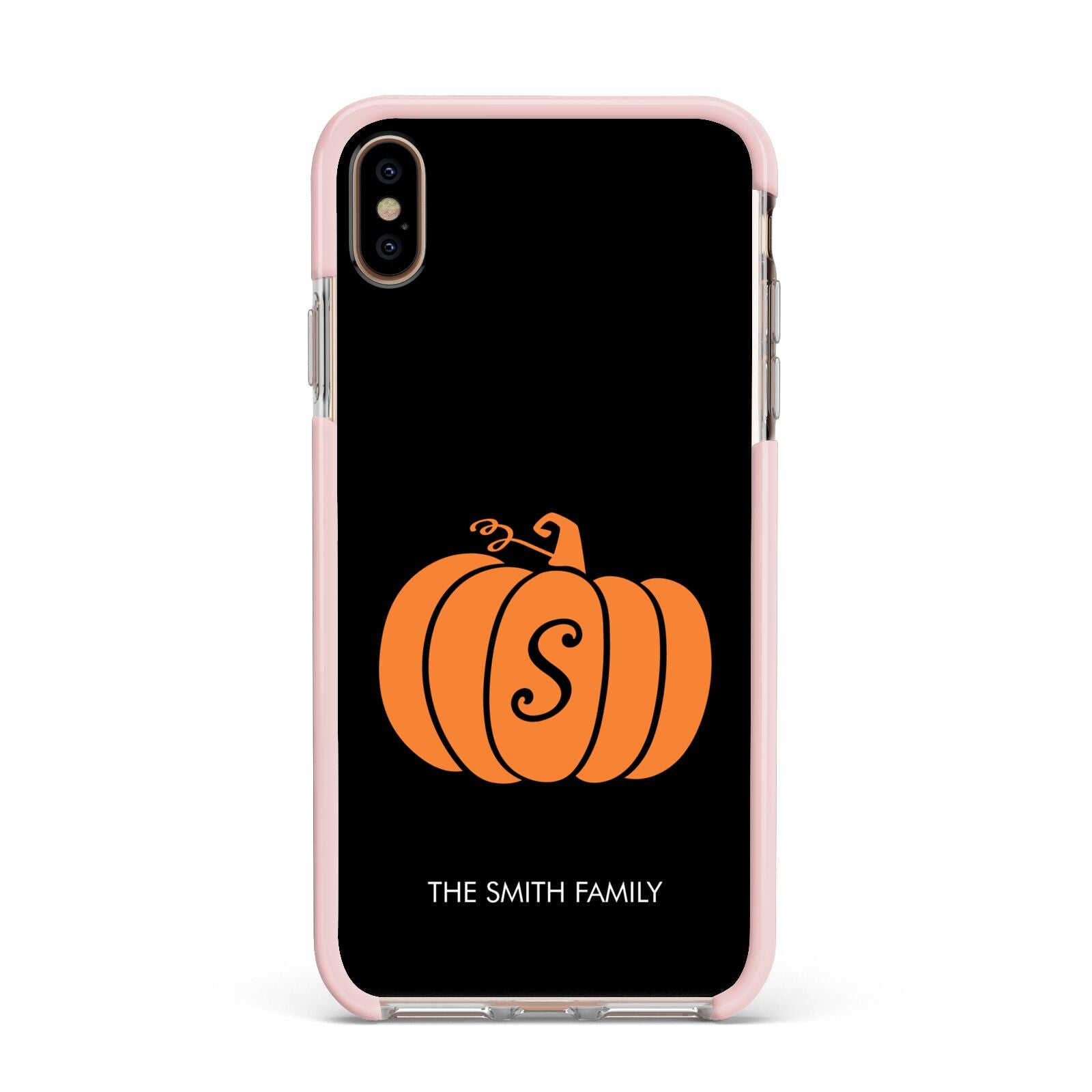 Personalised Pumpkin Apple iPhone Xs Max Impact Case Pink Edge on Gold Phone