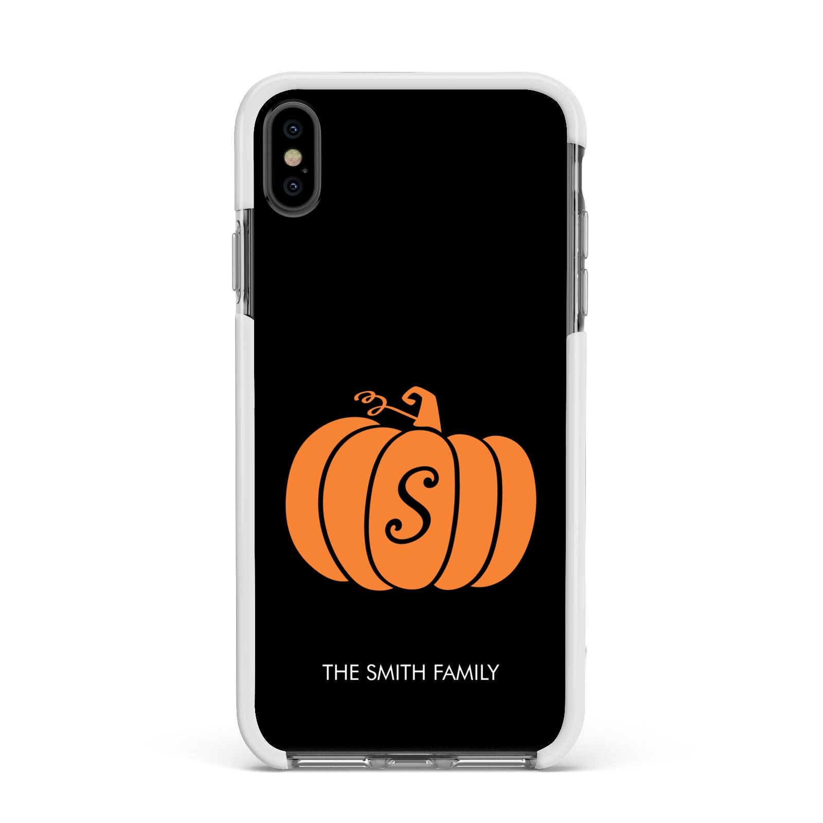 Personalised Pumpkin Apple iPhone Xs Max Impact Case White Edge on Black Phone