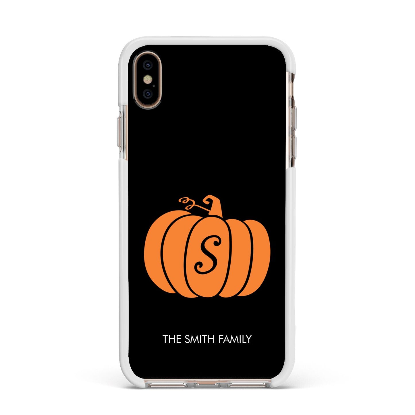 Personalised Pumpkin Apple iPhone Xs Max Impact Case White Edge on Gold Phone