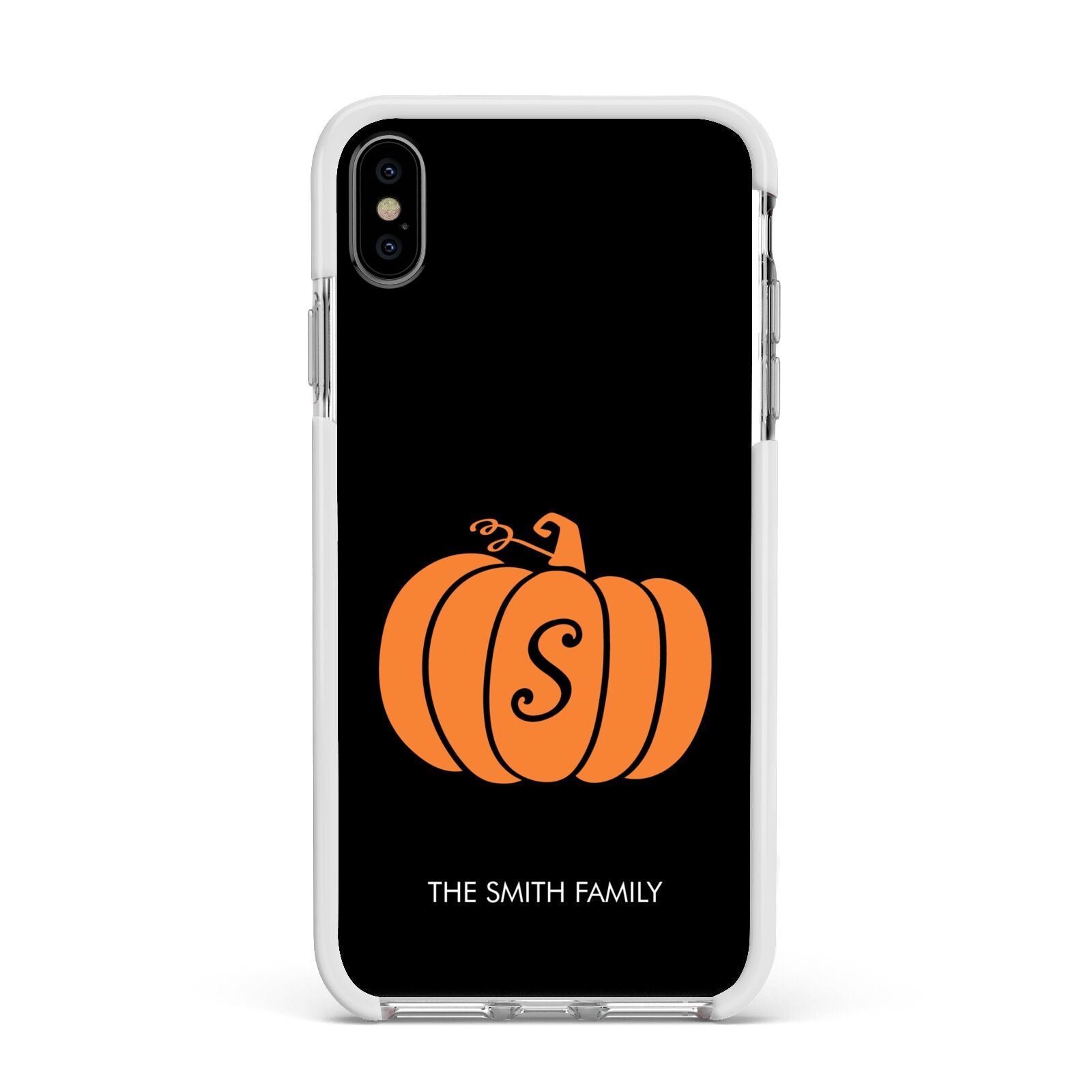 Personalised Pumpkin Apple iPhone Xs Max Impact Case White Edge on Silver Phone