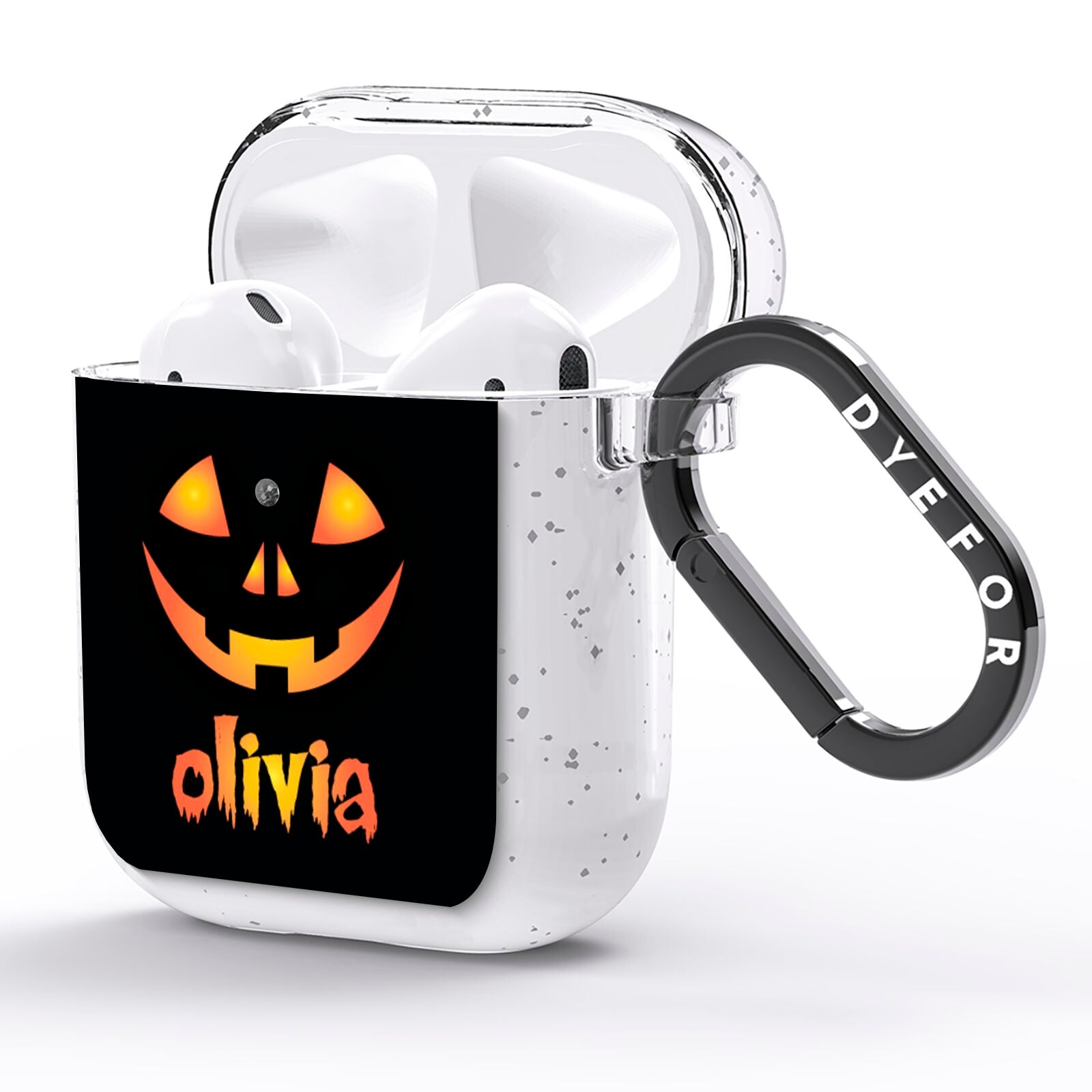 Personalised Pumpkin Face Halloween AirPods Glitter Case Side Image