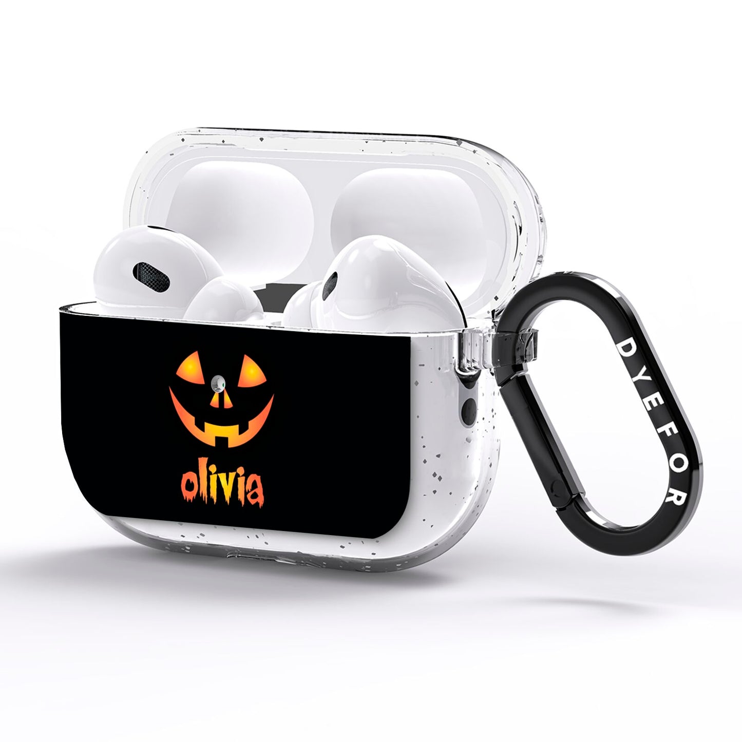Personalised Pumpkin Face Halloween AirPods Pro Glitter Case Side Image