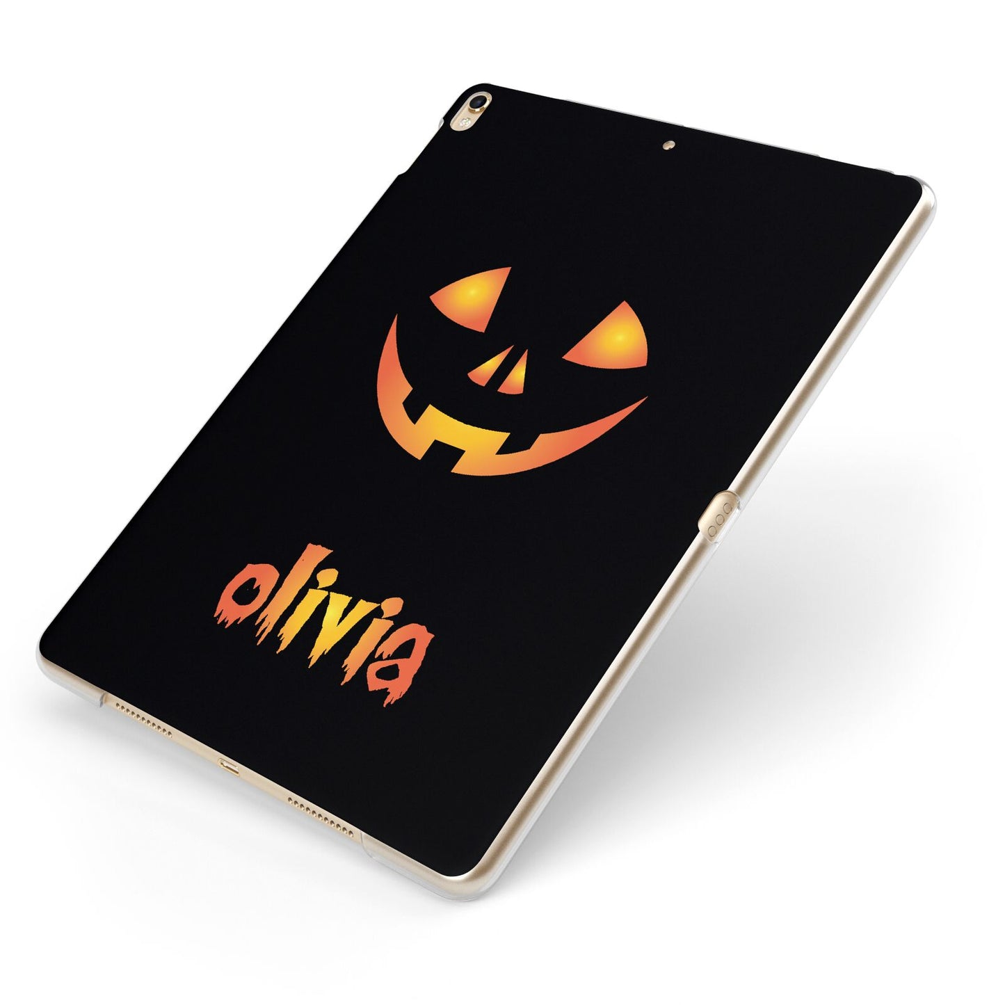 Personalised Pumpkin Face Halloween Apple iPad Case on Gold iPad Side View