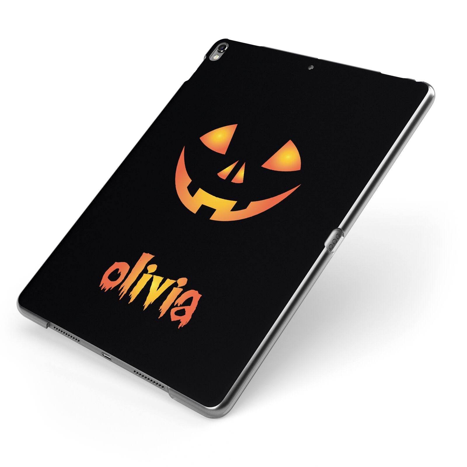 Personalised Pumpkin Face Halloween Apple iPad Case on Grey iPad Side View
