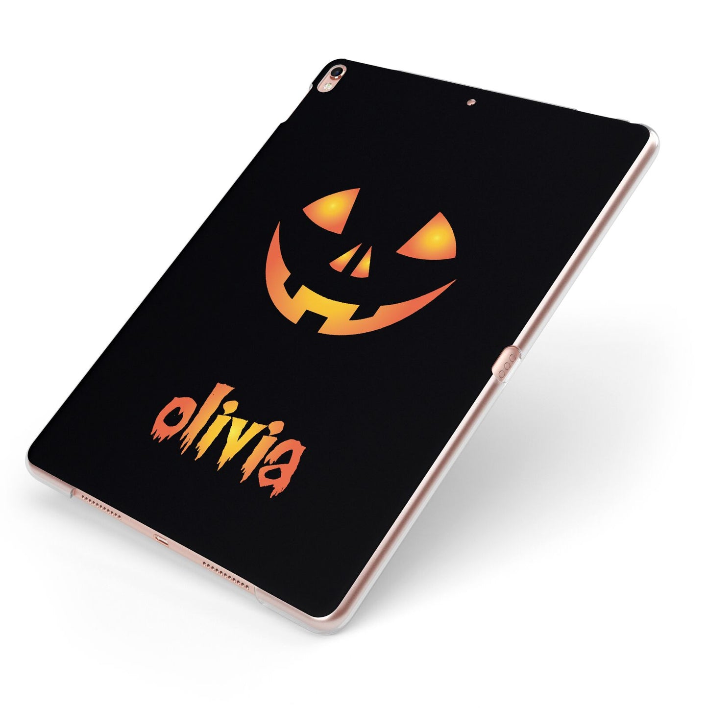 Personalised Pumpkin Face Halloween Apple iPad Case on Rose Gold iPad Side View