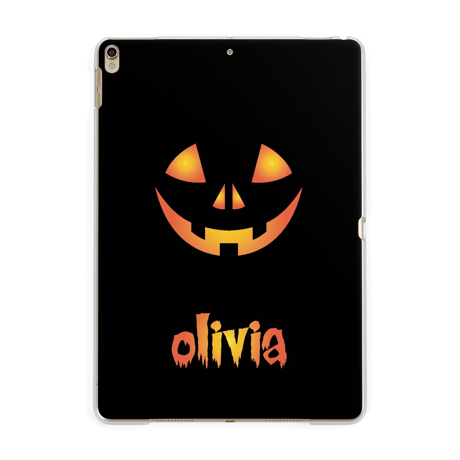 Personalised Pumpkin Face Halloween Apple iPad Gold Case