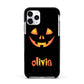 Personalised Pumpkin Face Halloween Apple iPhone 11 Pro in Silver with Black Impact Case