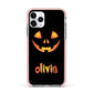 Personalised Pumpkin Face Halloween Apple iPhone 11 Pro in Silver with Pink Impact Case