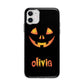 Personalised Pumpkin Face Halloween Apple iPhone 11 in White with Bumper Case