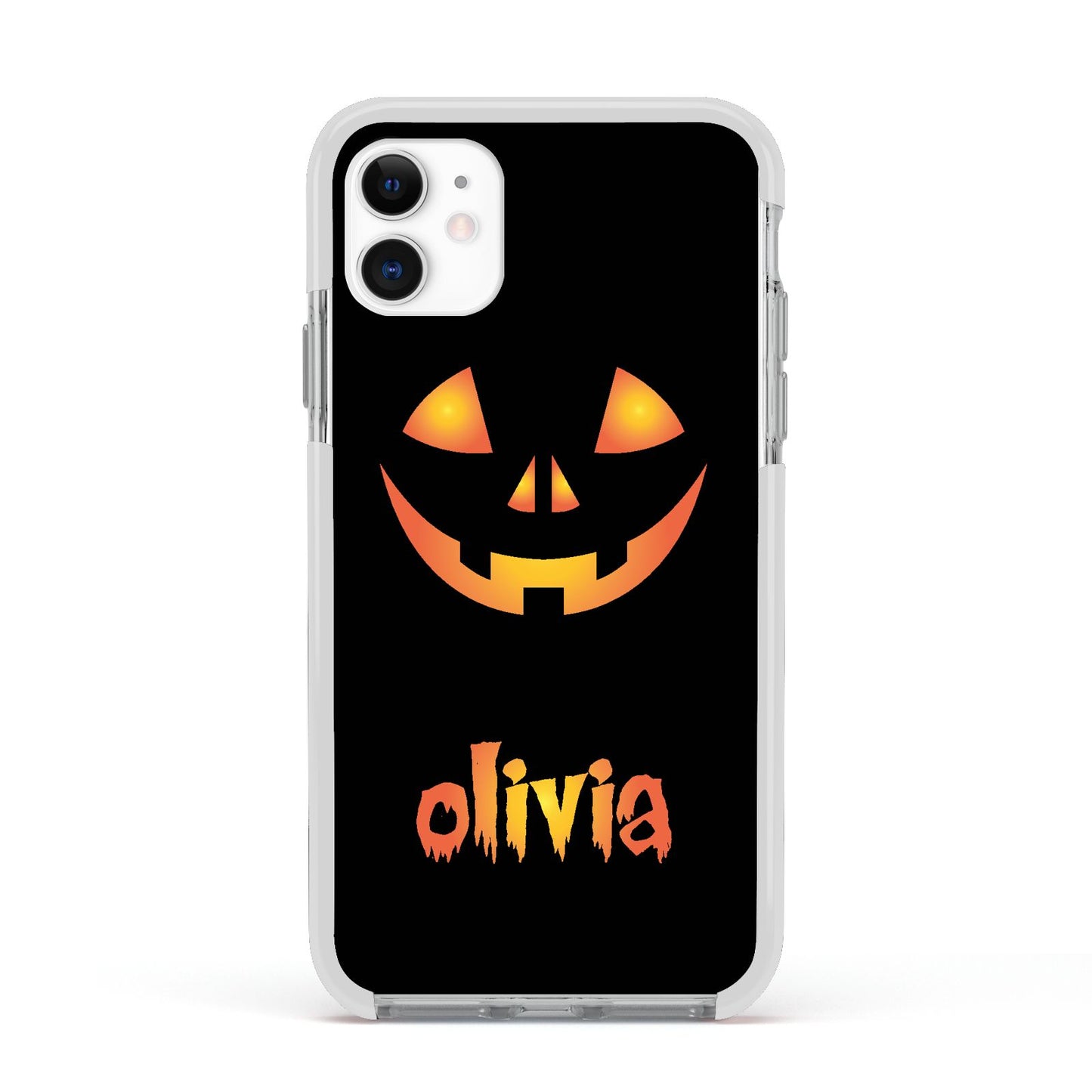 Personalised Pumpkin Face Halloween Apple iPhone 11 in White with White Impact Case