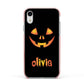Personalised Pumpkin Face Halloween Apple iPhone XR Impact Case Pink Edge on Silver Phone