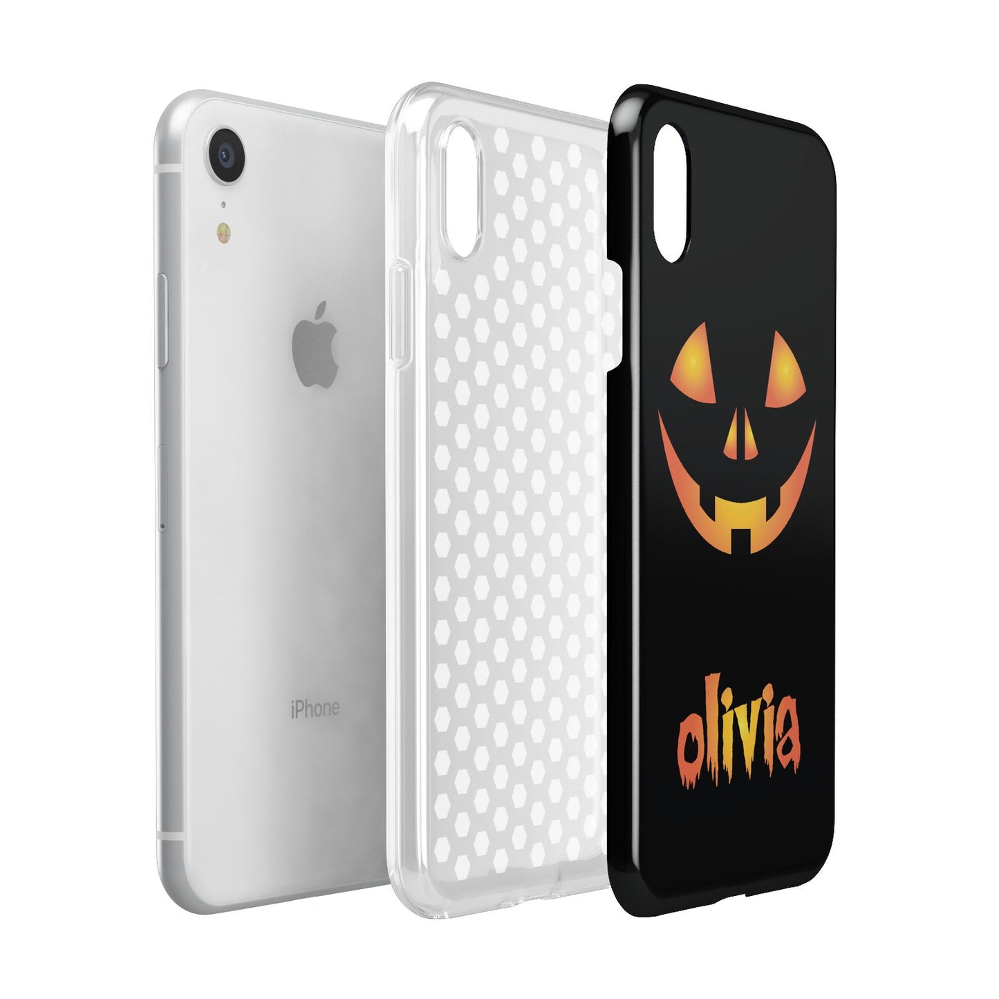 Personalised Pumpkin Face Halloween Apple iPhone XR White 3D Tough Case Expanded view