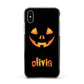 Personalised Pumpkin Face Halloween Apple iPhone Xs Impact Case Black Edge on Silver Phone