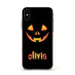 Personalised Pumpkin Face Halloween Apple iPhone Xs Impact Case Pink Edge on Black Phone