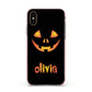 Personalised Pumpkin Face Halloween Apple iPhone Xs Impact Case Pink Edge on Gold Phone