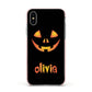Personalised Pumpkin Face Halloween Apple iPhone Xs Impact Case Pink Edge on Silver Phone