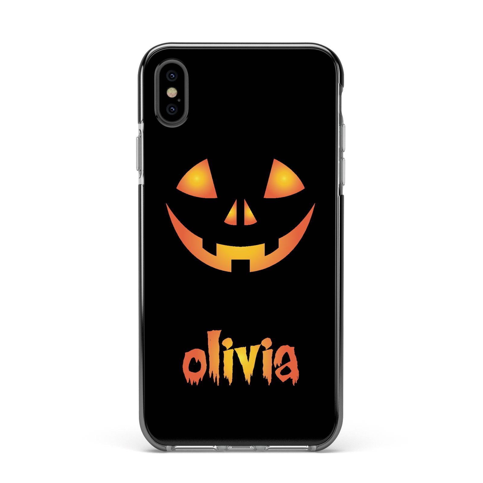 Personalised Pumpkin Face Halloween Apple iPhone Xs Max Impact Case Black Edge on Black Phone