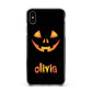 Personalised Pumpkin Face Halloween Apple iPhone Xs Max Impact Case Black Edge on Silver Phone