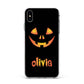 Personalised Pumpkin Face Halloween Apple iPhone Xs Max Impact Case White Edge on Silver Phone