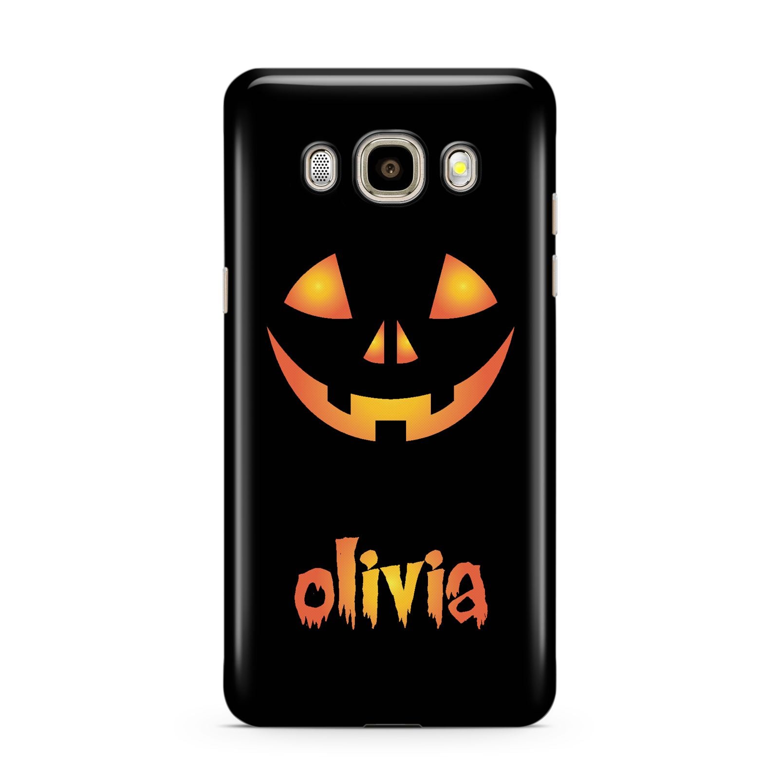 Personalised Pumpkin Face Halloween Samsung Galaxy J7 2016 Case on gold phone