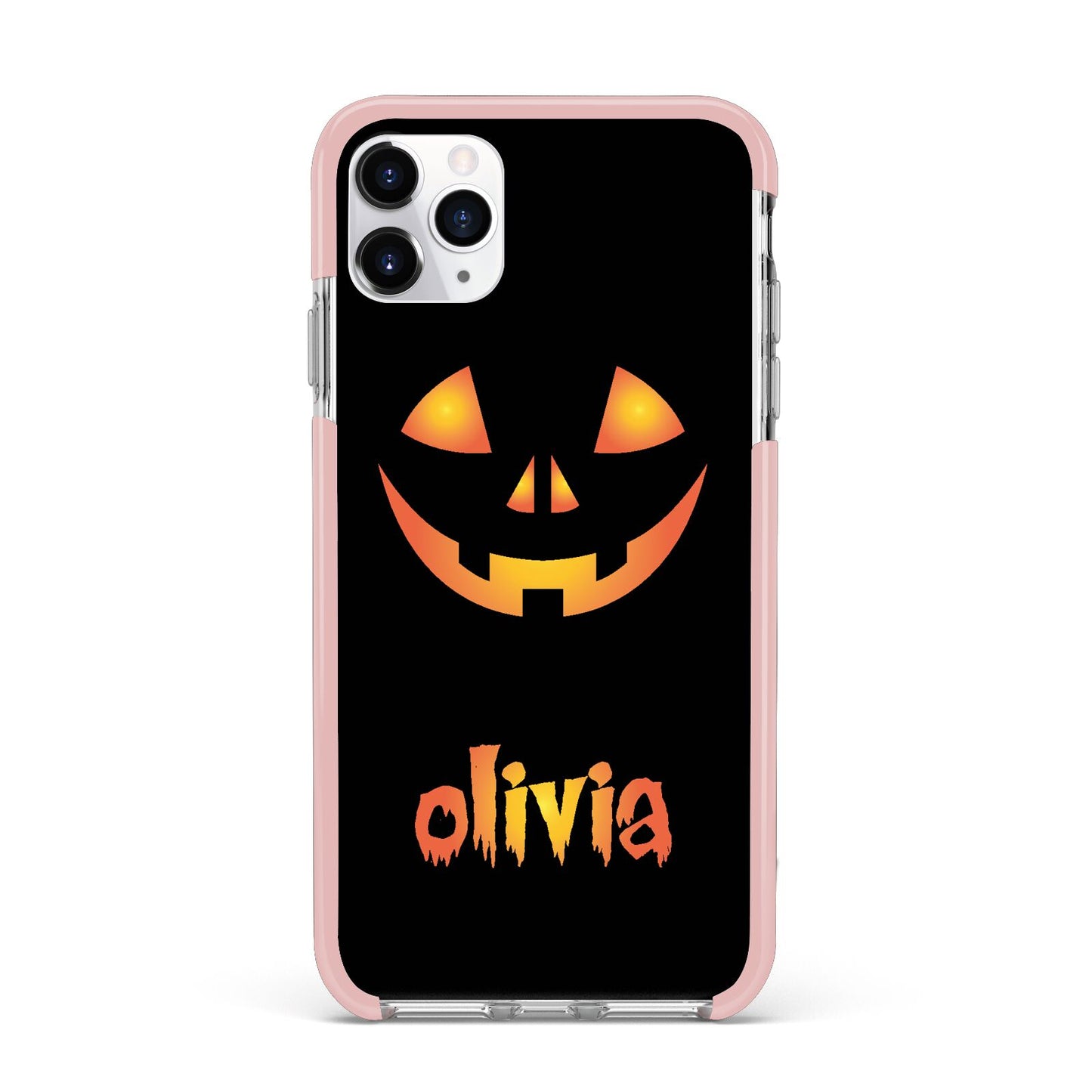 Personalised Pumpkin Face Halloween iPhone 11 Pro Max Impact Pink Edge Case