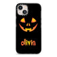 Personalised Pumpkin Face Halloween iPhone 13 Black Impact Case on Silver phone