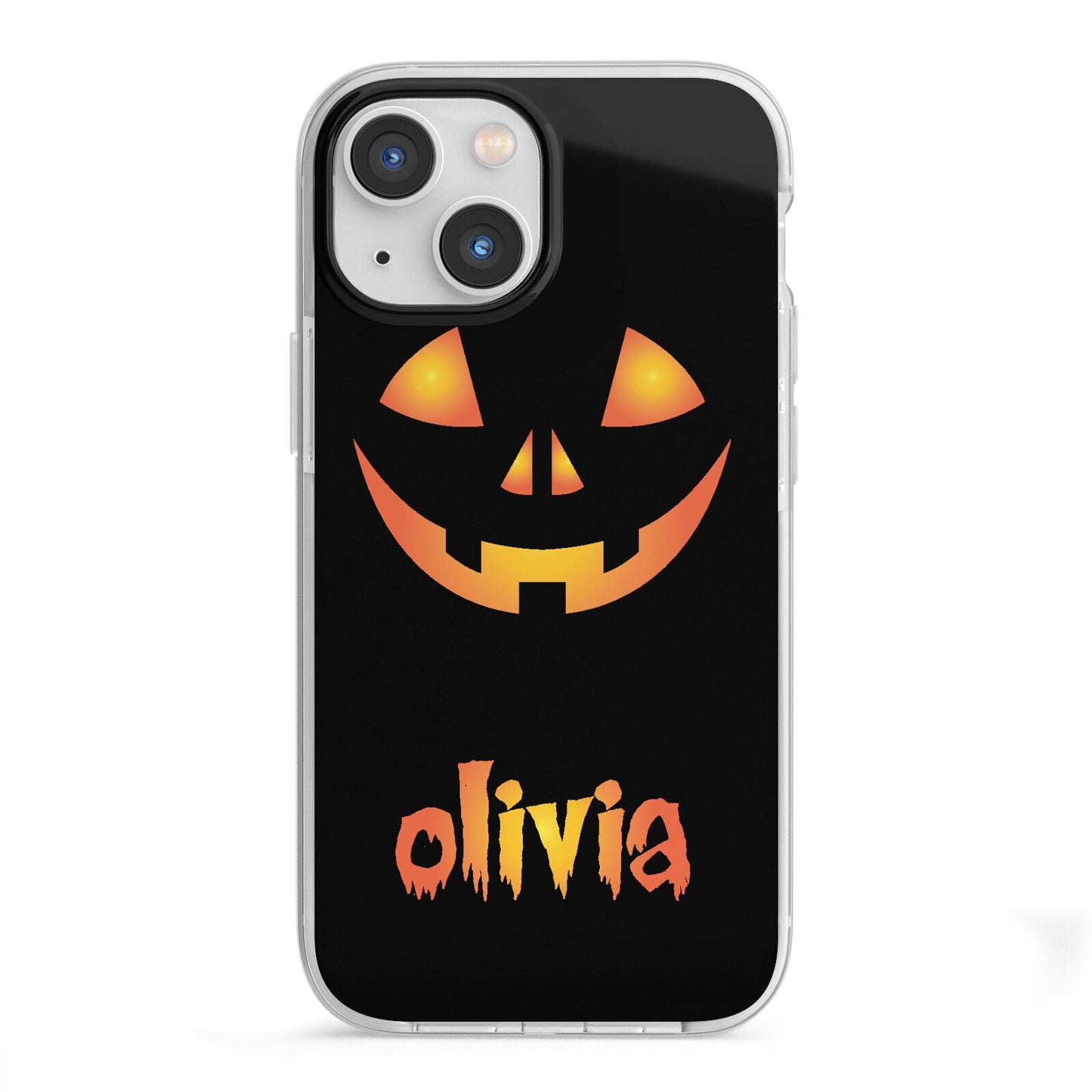 Personalised Pumpkin Face Halloween iPhone 13 Mini TPU Impact Case with White Edges
