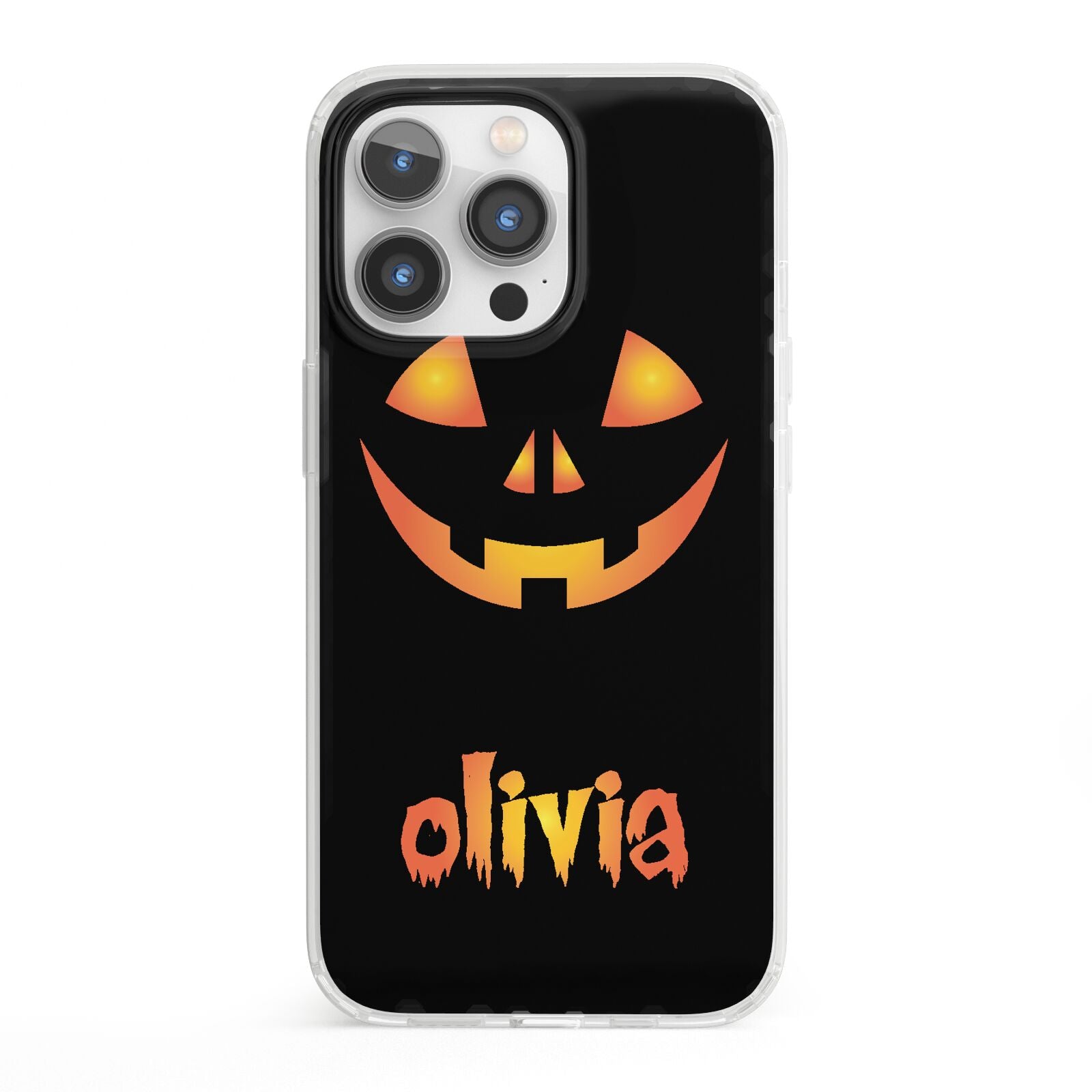 Personalised Pumpkin Face Halloween iPhone 13 Pro Clear Bumper Case