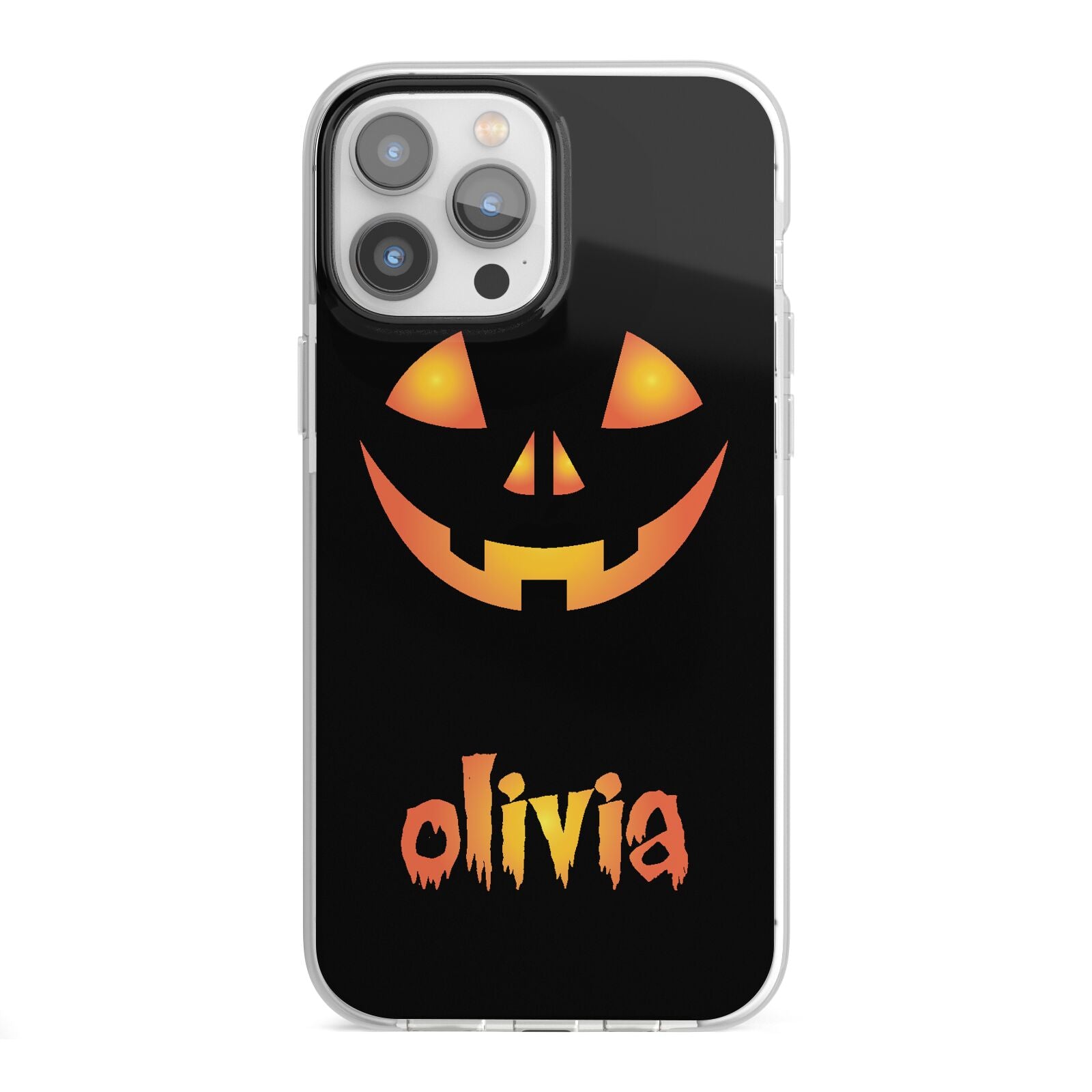 Personalised Pumpkin Face Halloween iPhone 13 Pro Max TPU Impact Case with White Edges