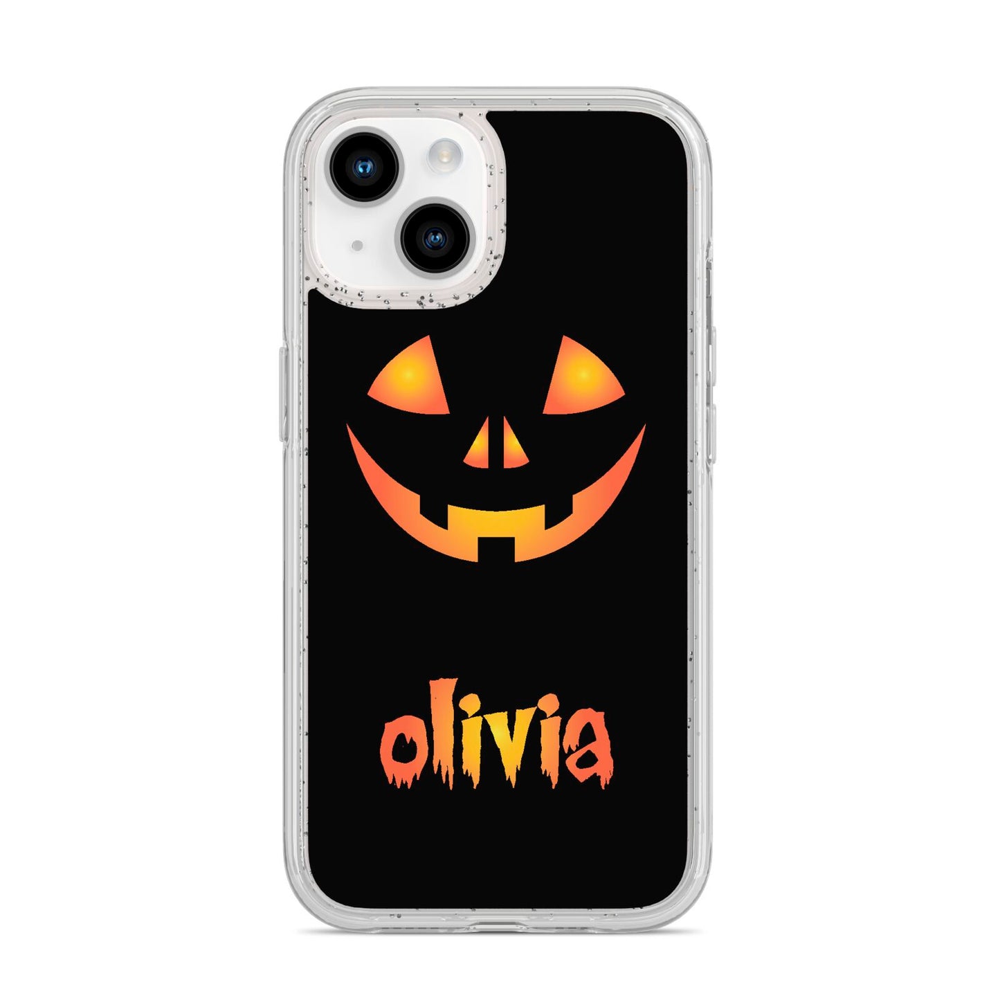 Personalised Pumpkin Face Halloween iPhone 14 Glitter Tough Case Starlight