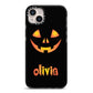 Personalised Pumpkin Face Halloween iPhone 14 Plus Black Impact Case on Silver phone