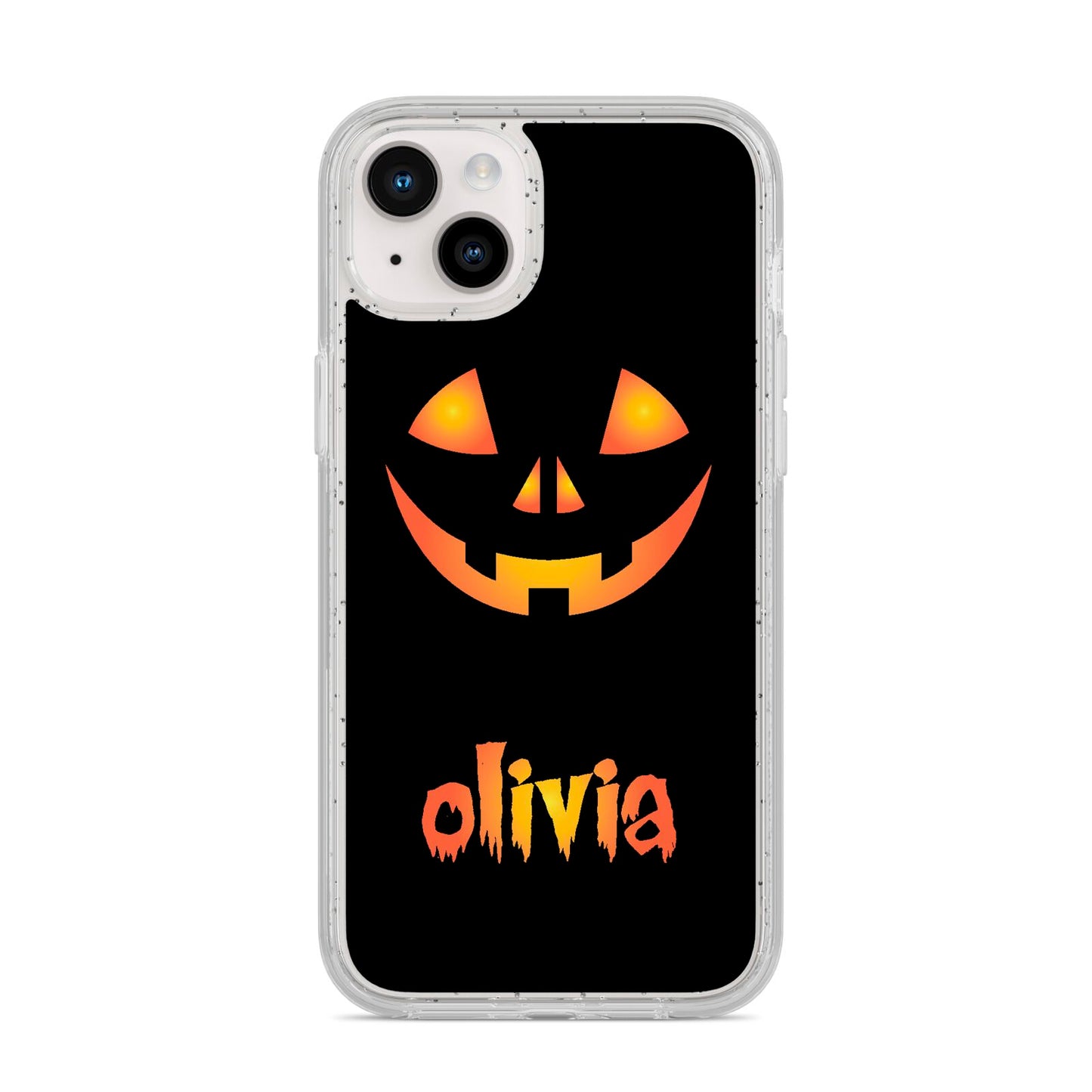 Personalised Pumpkin Face Halloween iPhone 14 Plus Glitter Tough Case Starlight