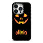 Personalised Pumpkin Face Halloween iPhone 14 Pro Black Impact Case on Silver phone