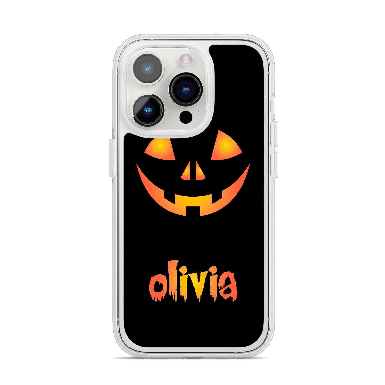 Personalised Pumpkin Face Halloween iPhone 14 Pro Clear Tough Case Silver
