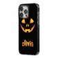 Personalised Pumpkin Face Halloween iPhone 14 Pro Max Black Impact Case Side Angle on Silver phone