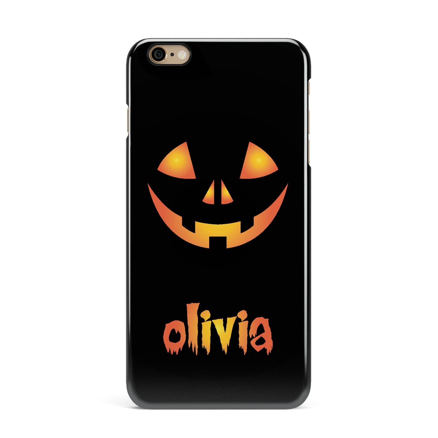 Personalised Pumpkin Face Halloween iPhone 6 Plus 3D Snap Case on Gold Phone
