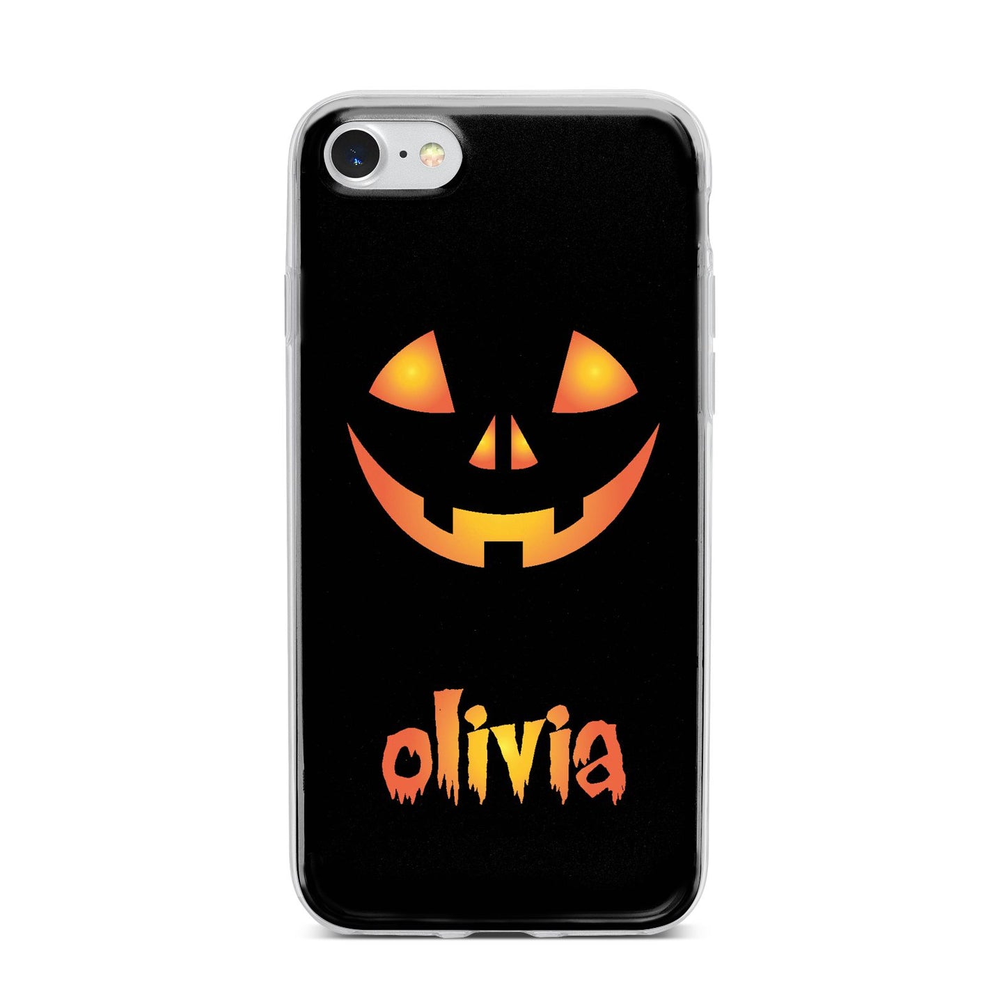 Personalised Pumpkin Face Halloween iPhone 7 Bumper Case on Silver iPhone