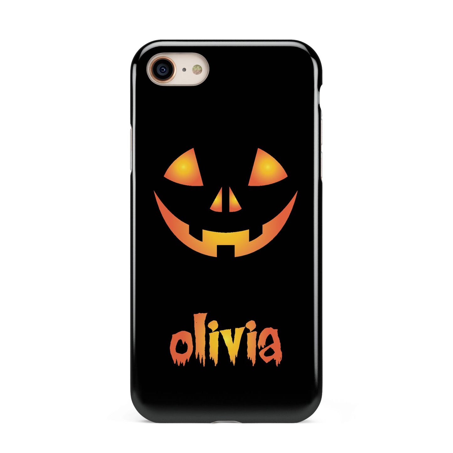 Personalised Pumpkin Face Halloween iPhone 8 3D Tough Case on Gold Phone