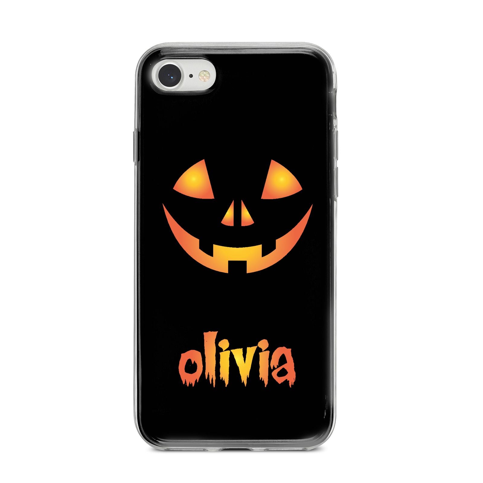 Personalised Pumpkin Face Halloween iPhone 8 Bumper Case on Silver iPhone