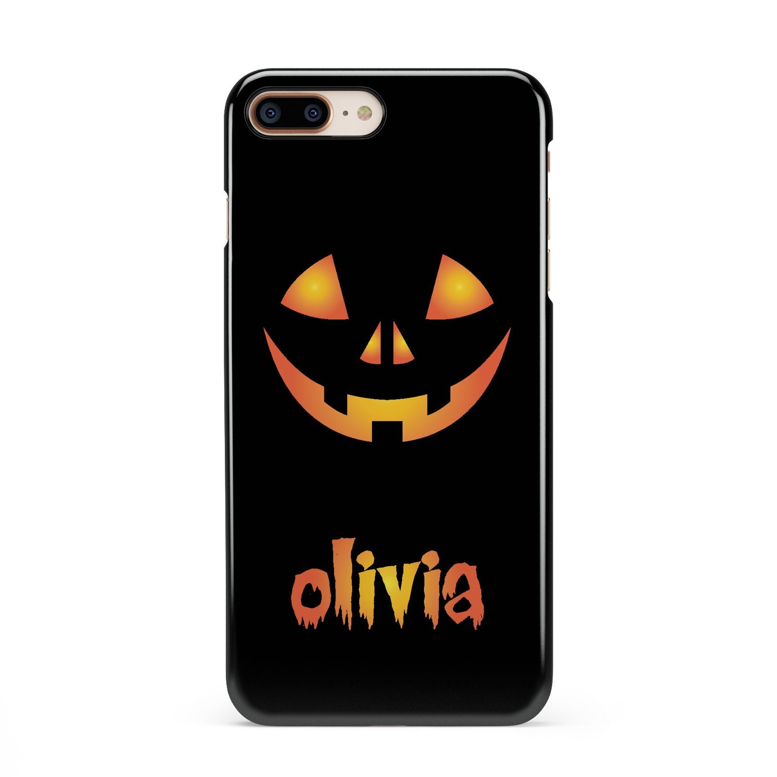 Personalised Pumpkin Face Halloween iPhone 8 Plus 3D Snap Case on Gold Phone
