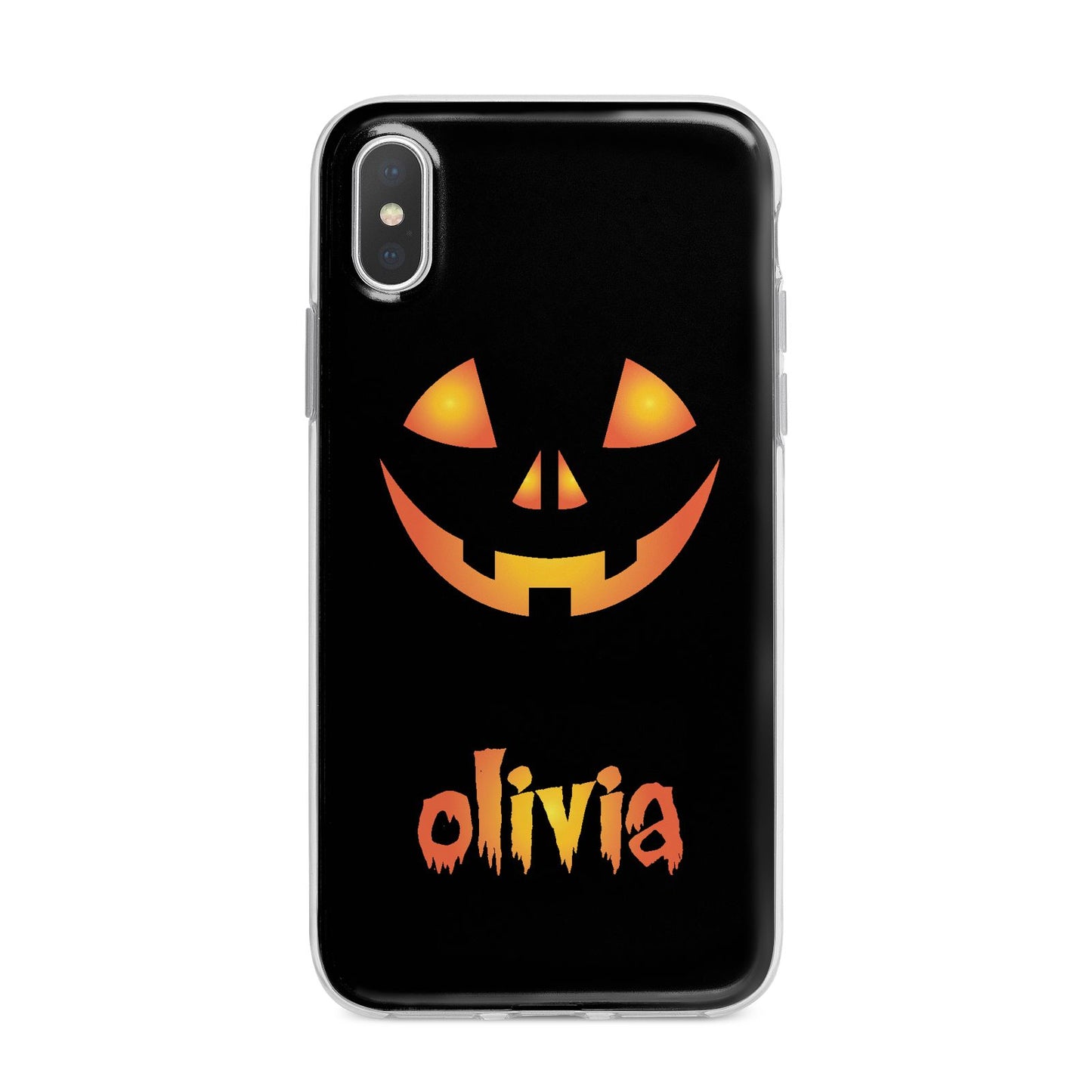 Personalised Pumpkin Face Halloween iPhone X Bumper Case on Silver iPhone Alternative Image 1