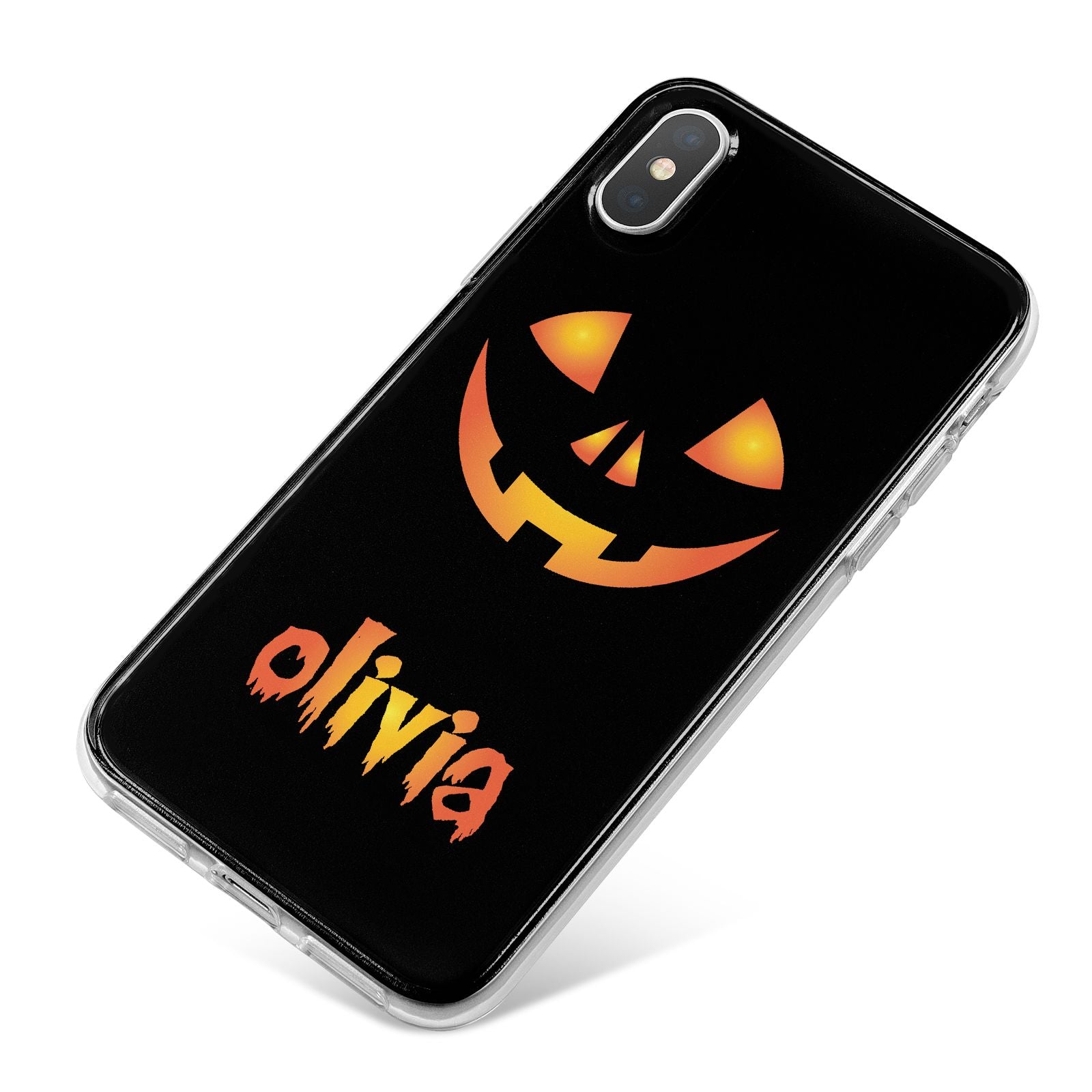 Personalised Pumpkin Face Halloween iPhone X Bumper Case on Silver iPhone
