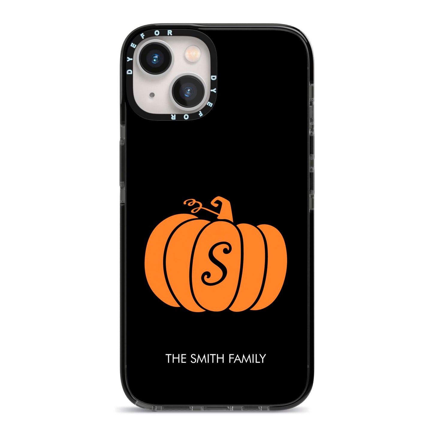 Personalised Pumpkin iPhone 13 Black Impact Case on Silver phone