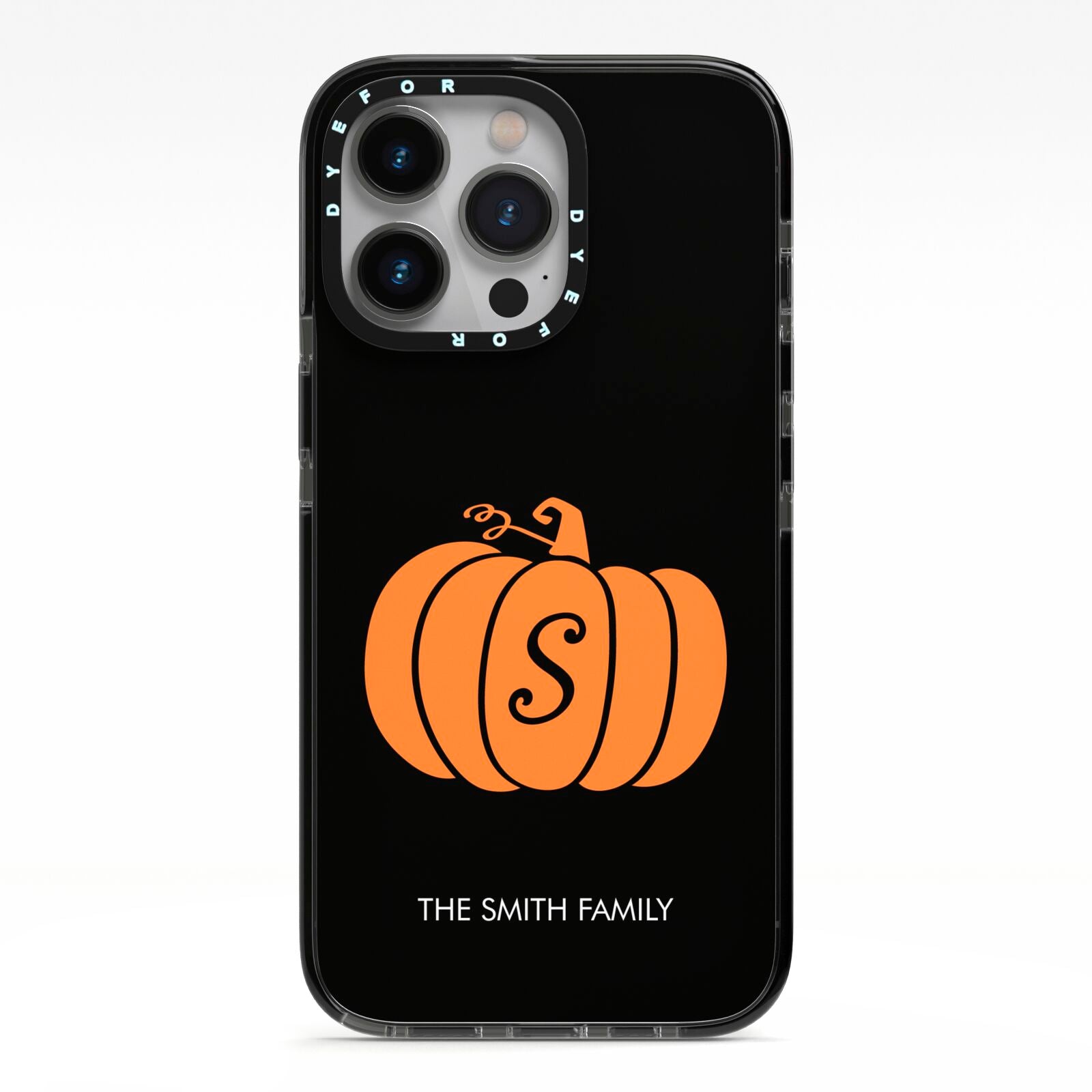 Personalised Pumpkin iPhone 13 Pro Black Impact Case on Silver phone
